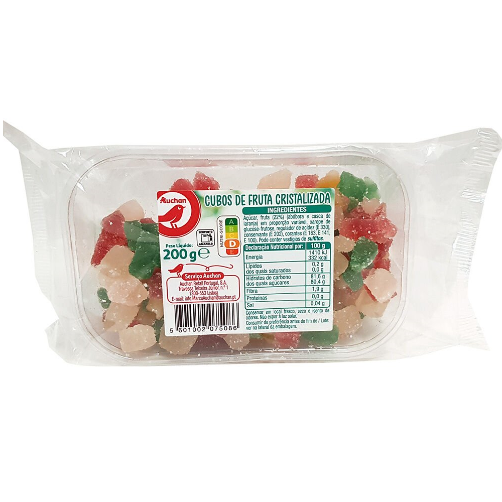 Cubos de fruta sortida cristalizada