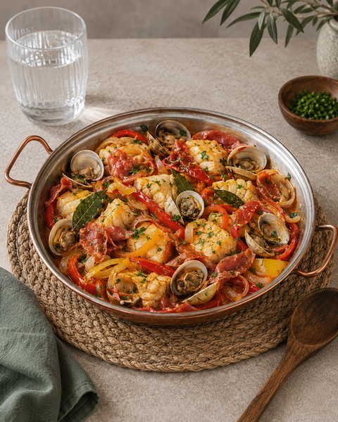 Cataplana de Bacalhau com Presunto e Amêijoas