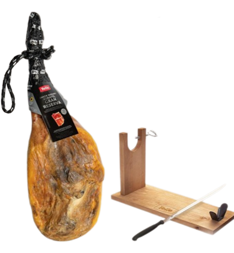 Épaule de porc noir entière, salaison traditionnelle, planche à découper et couteau inclus.