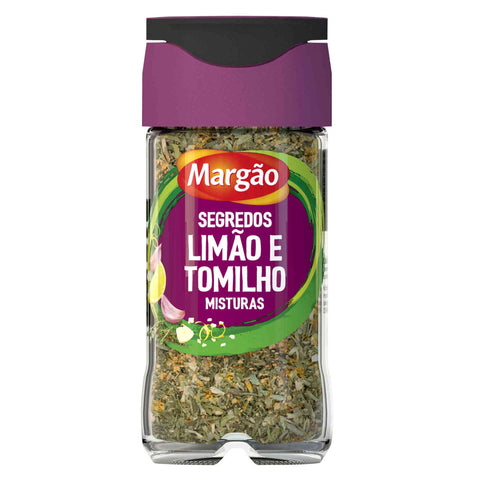Tempero Margão Segredos Limão e Tomilho em frasco.