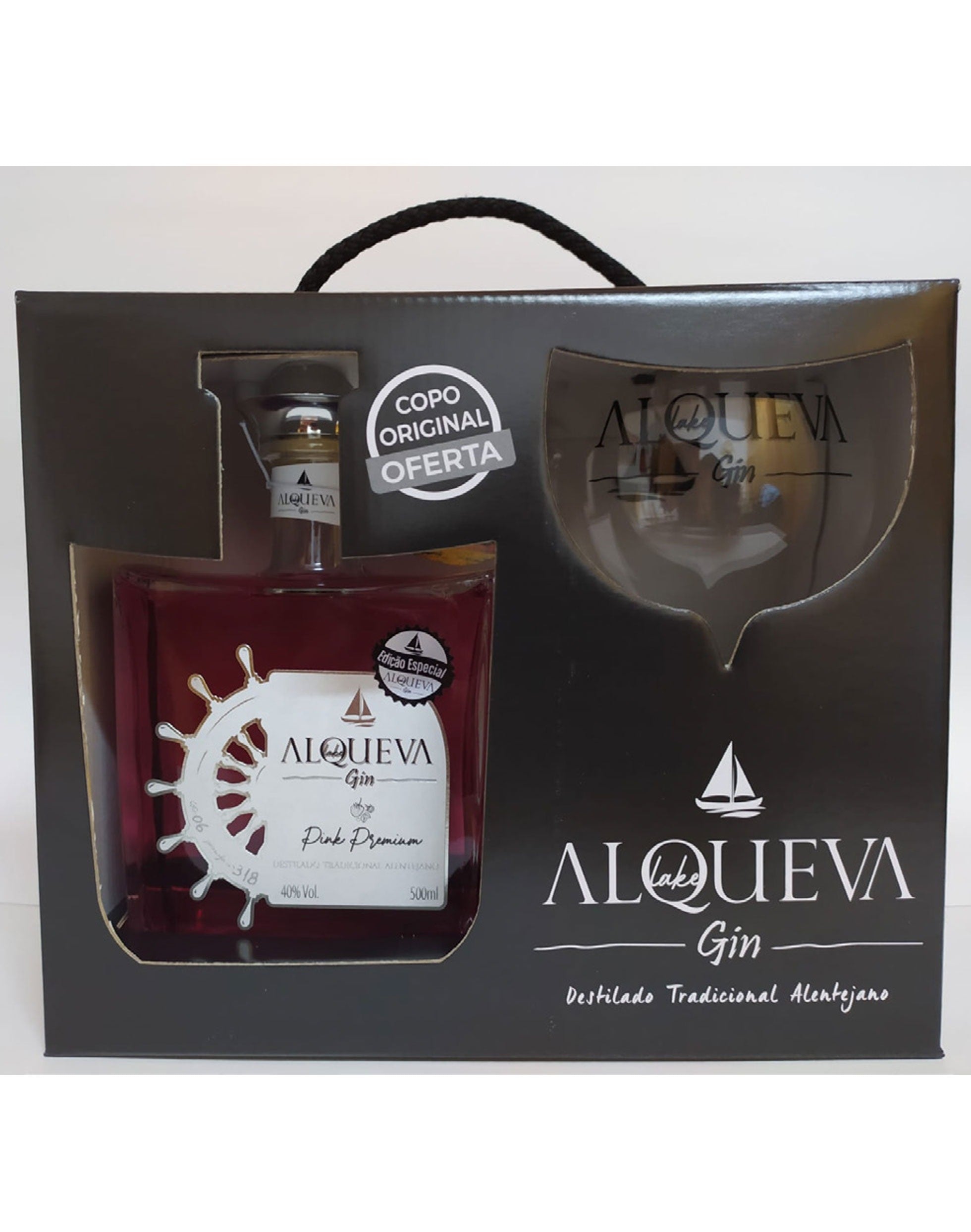 Gin Português Alqueva Premium Pink oferta Caixa e Copo