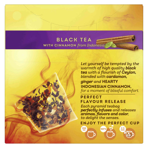 Sachets de thé pyramidaux infusés au thé noir indonésien et à la cannelle