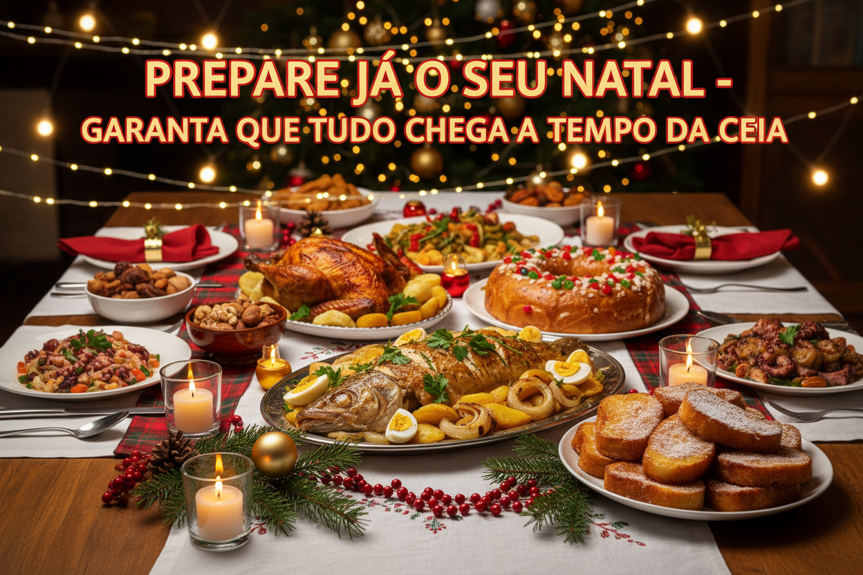 faz uma imagem alusiva ao Natal com comida natalícia a dizer "PREPARE JÁ O SEU NATAL - GARANTA QUE TUDO CHEGA A TEMPO DA CEIA"
tem por favor atenção ao texto para garantir que fica exatamente com a ortografia que eu te dei e que não ficam a faltar letras ou palavras erradas