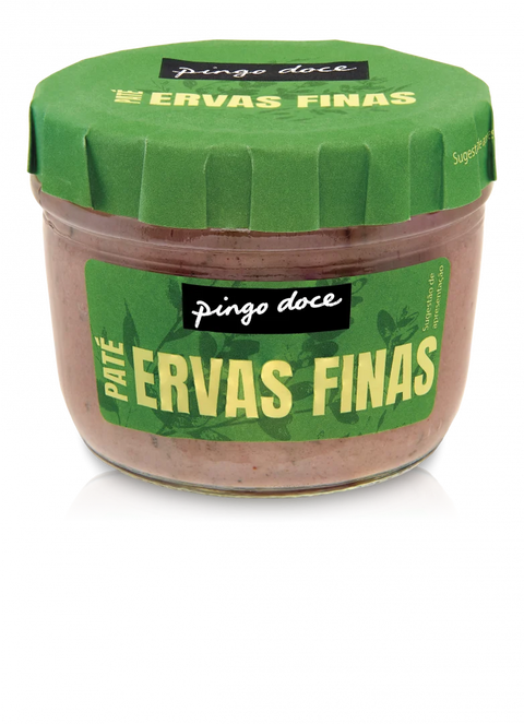 Paté de ervas finas em frasco de vidro de 125 g, com tampa verde.